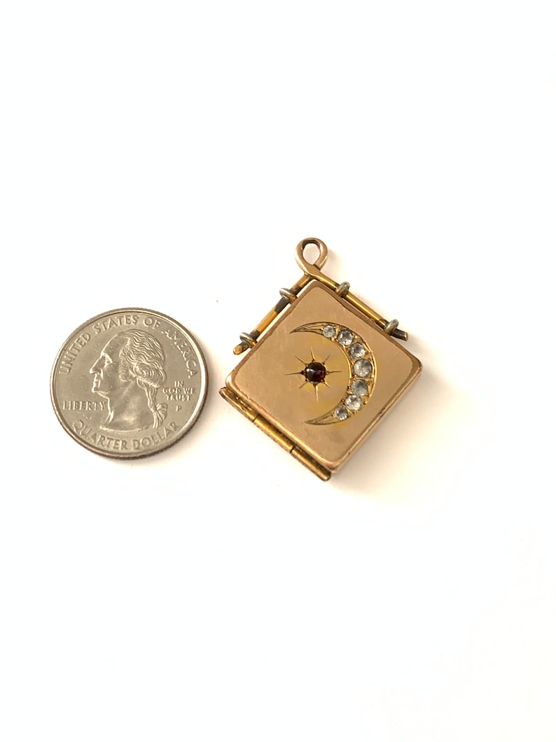 Keepsake Jewelry Antique Victorian Crescent Moon and Star Locket Fob Vintage Crescent Moon Star Locket