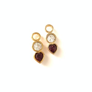 Vintage Plated Gold Rhinestone Heart 90s Earring Charms, Gold Plated Interchangeable Charm Earrings // Interchangeable Earrings image 2