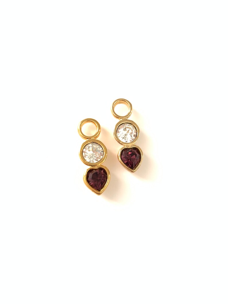 Vintage Plated Gold Rhinestone Heart 90s Earring Charms, Gold Plated Interchangeable Charm Earrings // Interchangeable Earrings image 2