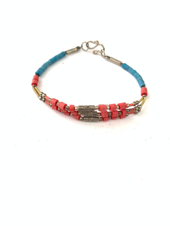 Vintage Coral and Turquoise beaded Bracelet