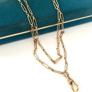 Vintage 28&quot; Yellow Gold Filled Paper Clip Watch Chain Necklace With Swivel Clasp, Vintage Paper Clip Watch Chain Dog Clip Clasp, Gift for