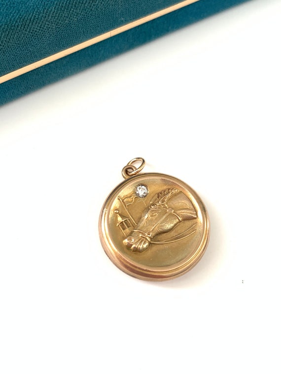 Vintage First Place Horse Gold Filled Locket, Ant… - image 1