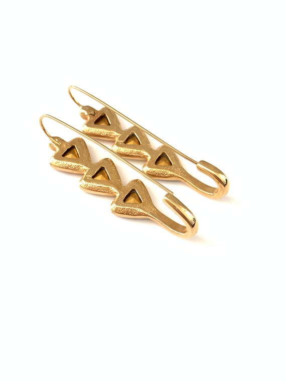 Vintage Safety Pin Geometric Triangle Earrings, R… - image 5