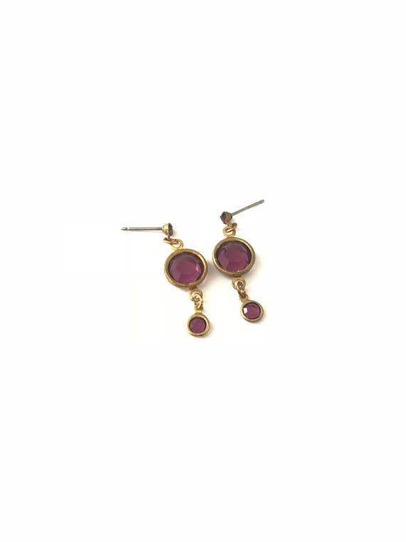 Vintage Dainty Purple Bezel Dangle Drop Earrings - image 1