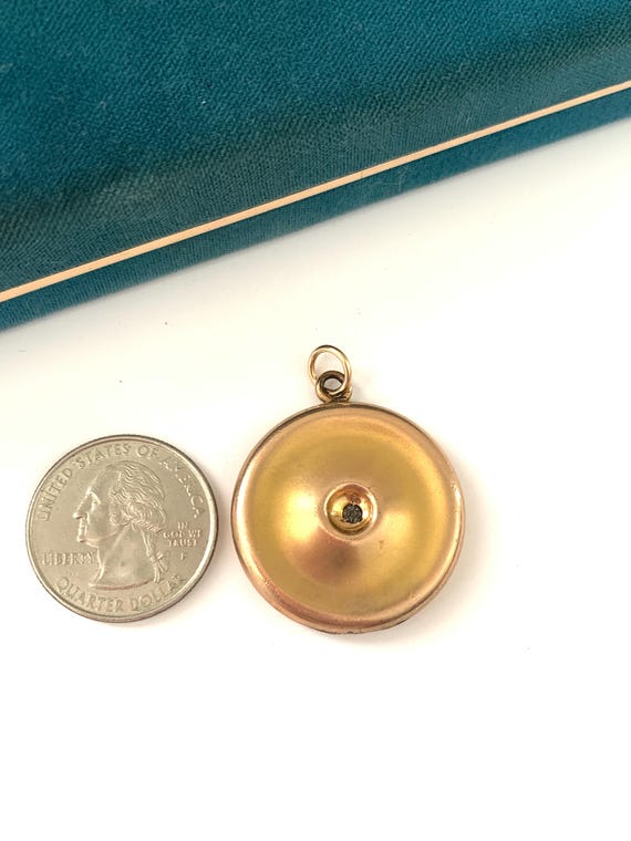 Vintage Two Tone Gold Filled Ripple Effect Solitaire Photo Keepsake Locket View 5