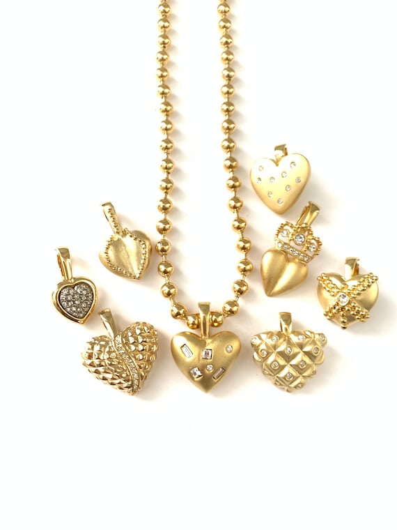 Vintage Interchangeable Heart Necklace // Gold Pla