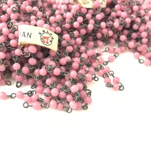 Vintage Pink Glass Beaded Chain with Patina, Vintage Glass Beaded Chain, Vintage Rosary Chain