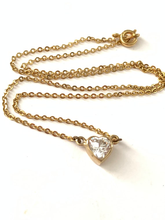 Vintage Gold Plated Heart cz Cubic Zirconia Neckl… - image 9
