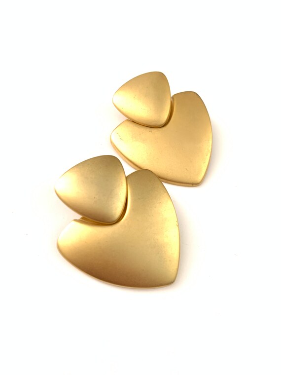 Vintage Matte Gold Plated Geometric Dangle Earrin… - image 3