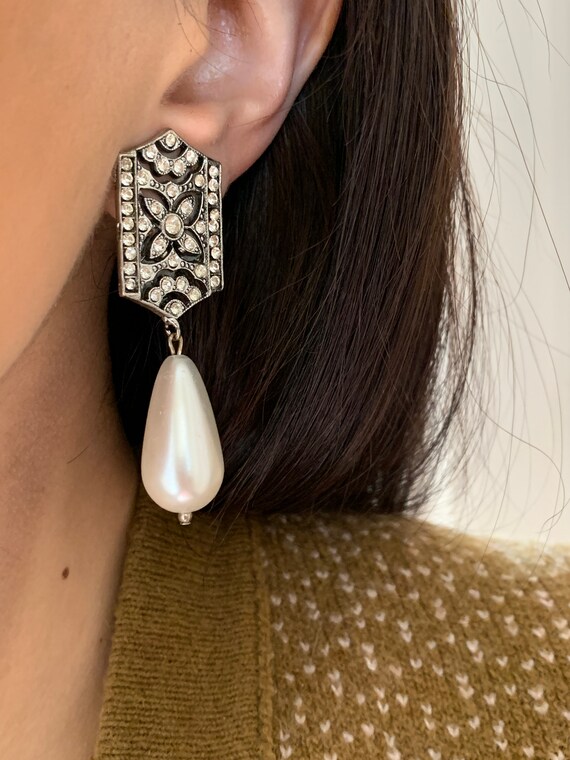 Parure De Bijoux Vintage Collier & Boucles D'oreilles Pendantes Fausses Perles & Strass - Or Tone