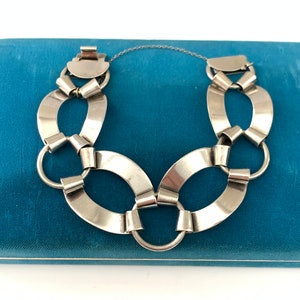 Vintage NAPIER Sterling Silver Modernist Wide Chain Link Bracelet, Statement Silver Chain Bracelet