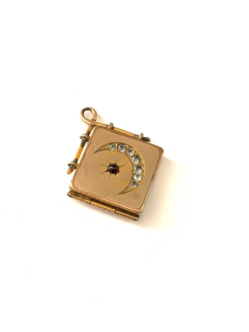 Keepsake Jewelry Antique Victorian Crescent Moon and Star Locket Fob Vintage Crescent Moon Star Locket