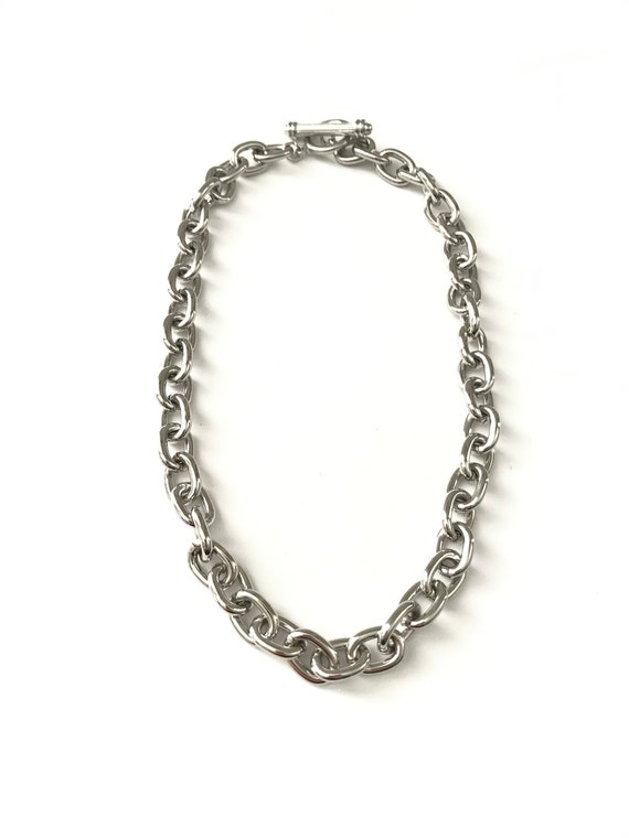 Vintage Shiny Silver Plated Oval Link Chain Neckla