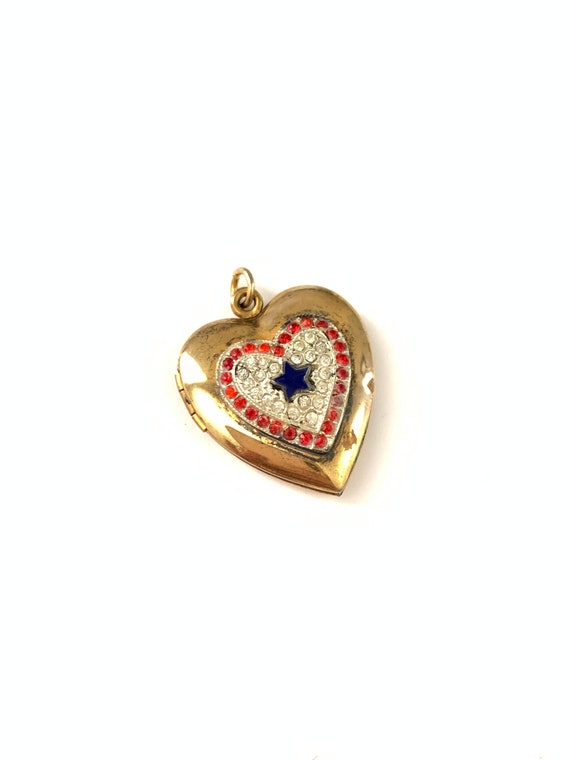 Vintage 1940s Gold Filled Rhinestone Heart Locket