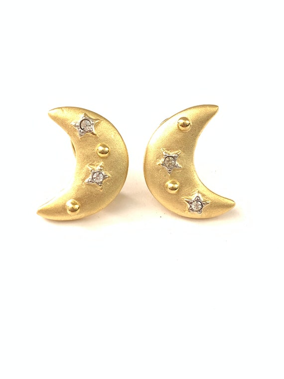 Vintage Plated Gold Crescent Moon Earrings, Vintag