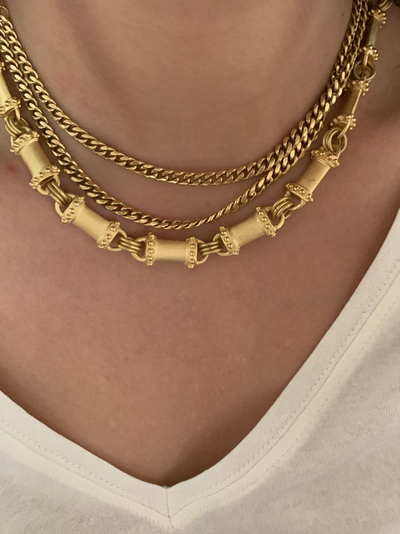 Matt Gold Chain Vintage Roman Column Architectural Matte Gold Chain N… - Gem