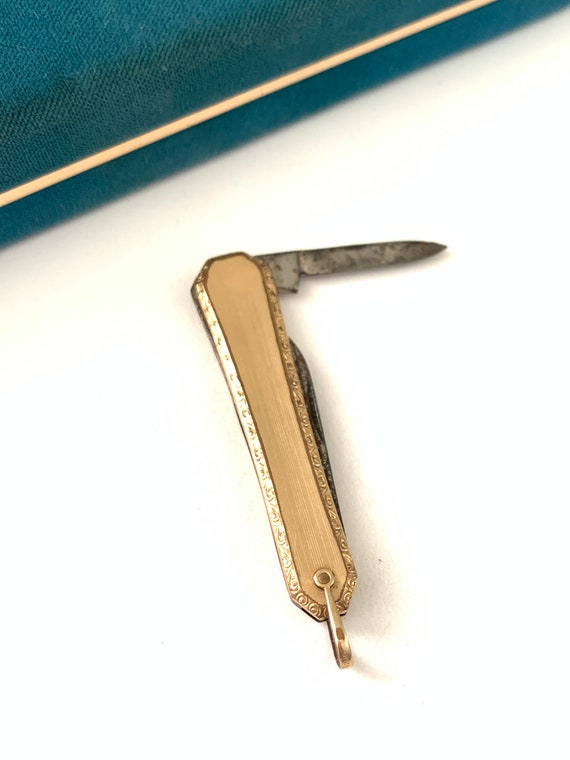 Vintage LS Co Etched Pocket Knife, Vintage Gold F… - image 7