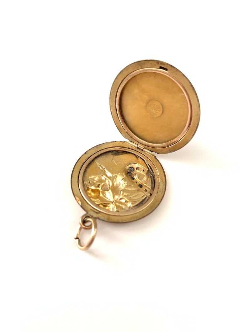 Antique Art Nouveau Gold Filled Flower Locket, Paste Locket, Antique Picture Holder Pendant image 4
