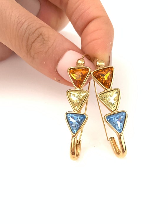 Vintage Safety Pin Geometric Triangle Earrings, Rh