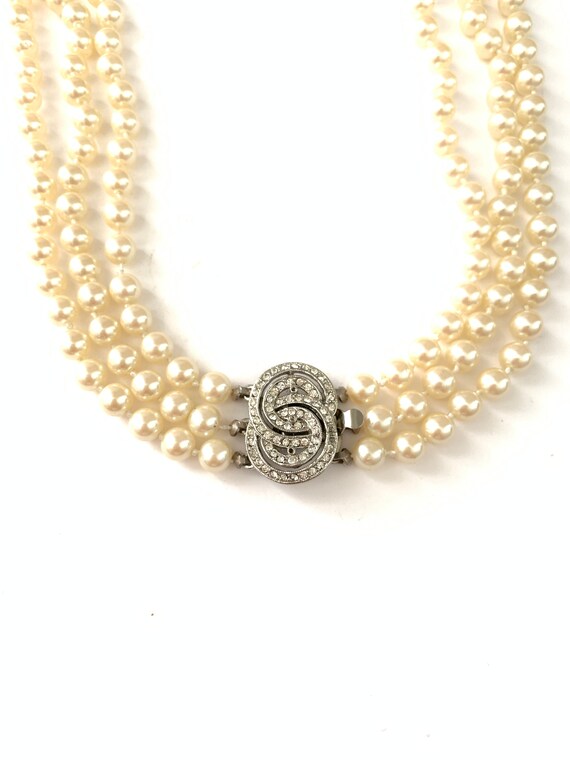 Vintage Deco Multi Strand Glass Pearl Necklace //… - image 3