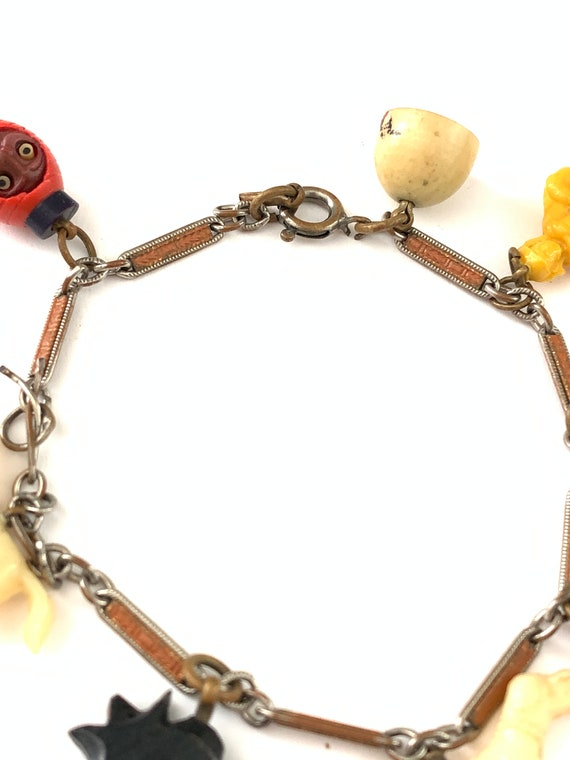 Vintage Celluloid Charm Bracelet on Enamel Watch … - image 8