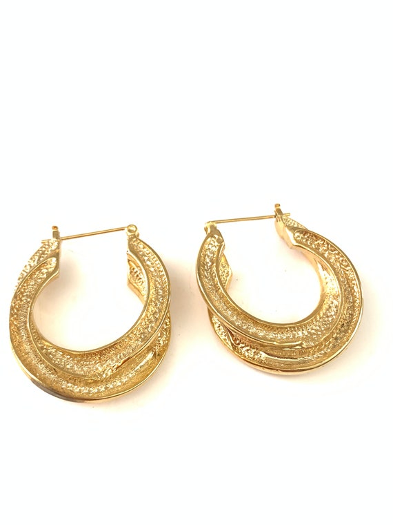 Vintage Gold Plated Double Hoop Earrings - image 5