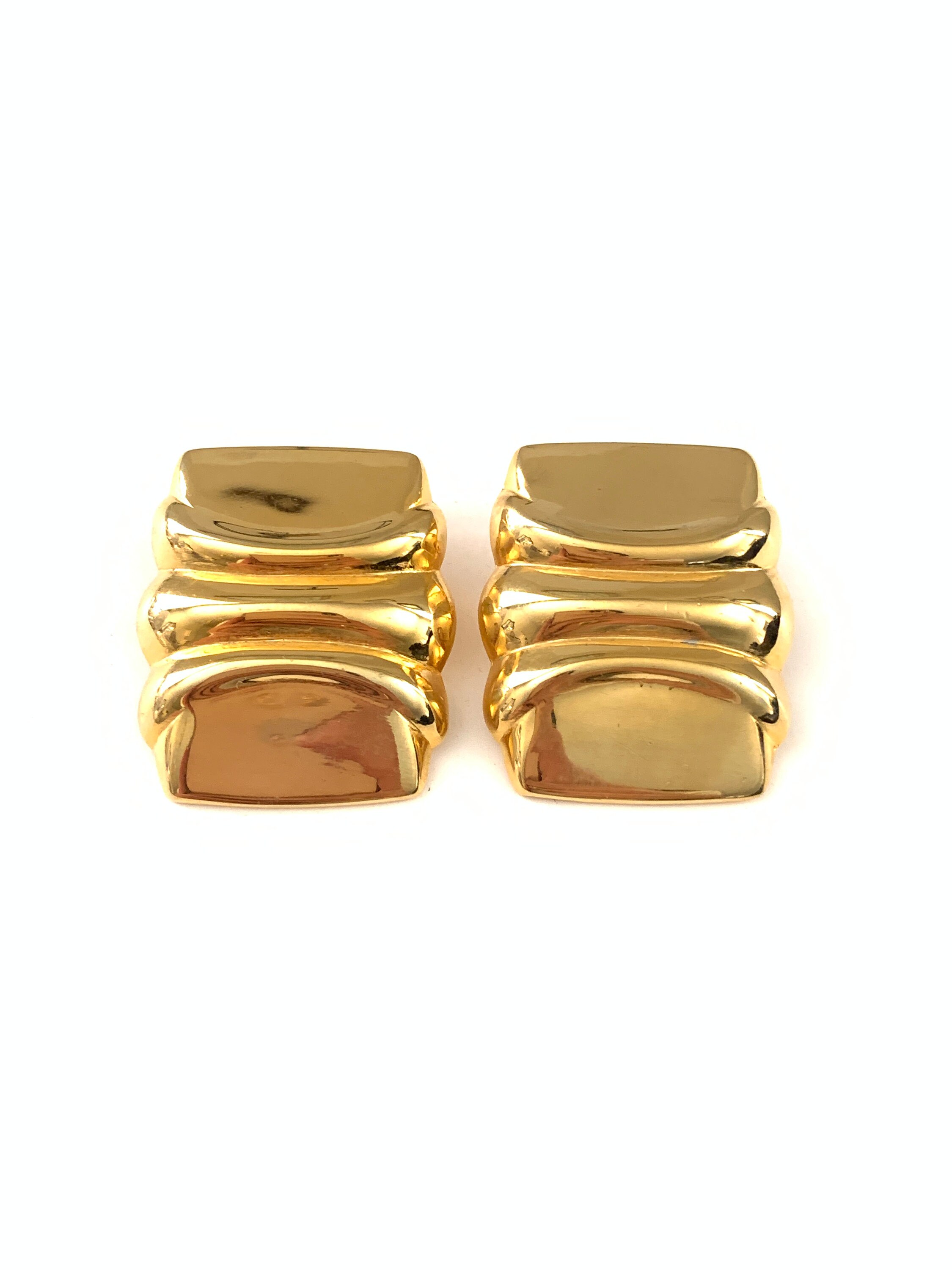 Big Vintage Modernist Chunky Gold Clip Earrings // Sculptural | Etsy