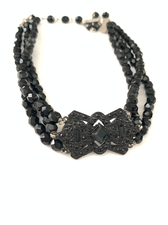 Vintage Black Rhinestone Art Deco Beaded Choker N… - image 6