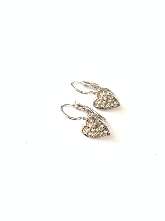 Vintage Silver Plated Pave Heart Rhinestone Lever… - image 1