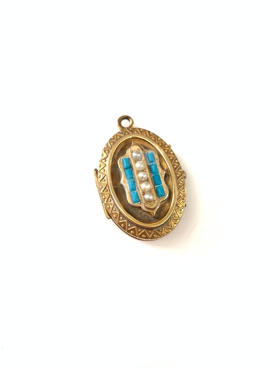 Vintage Antique Victorian Turquoise and Pearl Loc