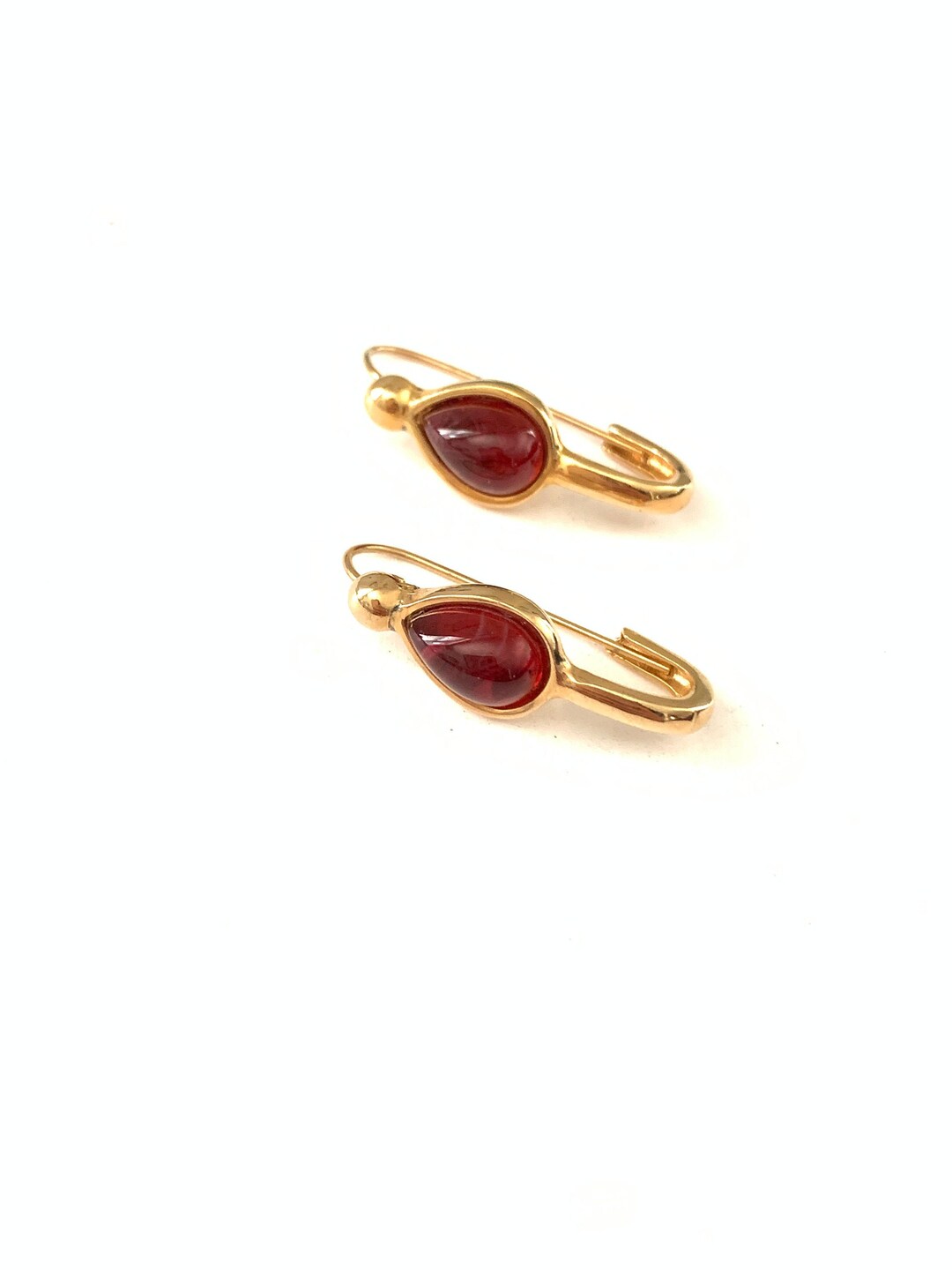 Gorgeous Vintage Safety Pin Style Ruby Red Crystal Narrow Hoop Earring ...