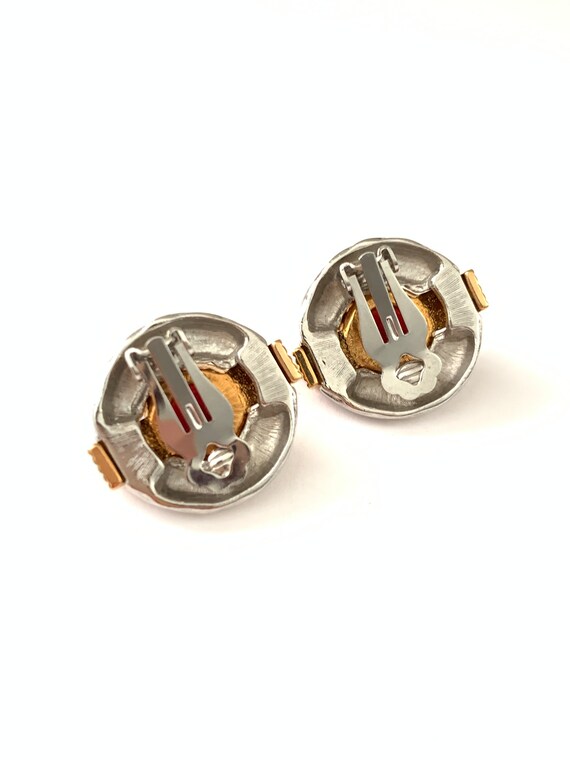 Vintage Two Tone Jewel Clip On Earrings, Vintage … - image 6