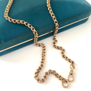 Vintage 21&quot; Gold Filled Belcher Rolo Link Watch Chain Necklace, Antique Watch Chain Necklace with Dog Clip Charm Holder Clasp