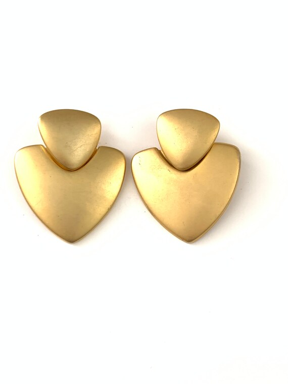 Vintage Matte Gold Plated Geometric Dangle Earrin… - image 2