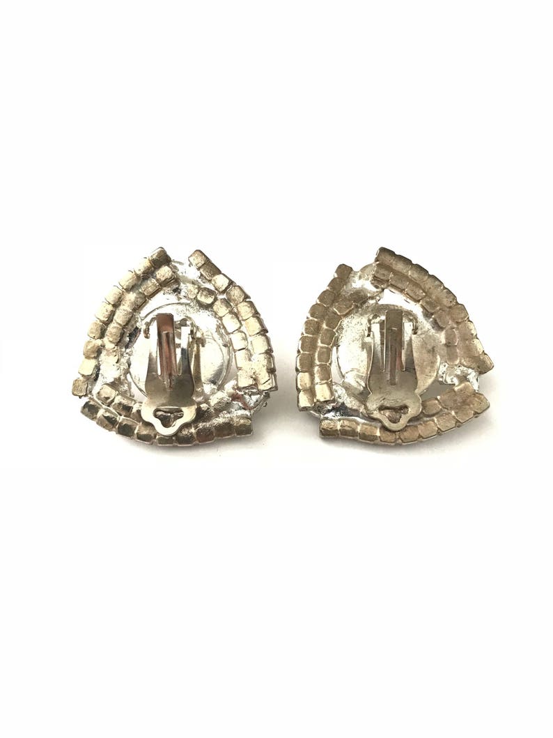 Gorgeous Vintage Deco Inspired Geometric Pave Rhinestone and Pearl Clip Earring