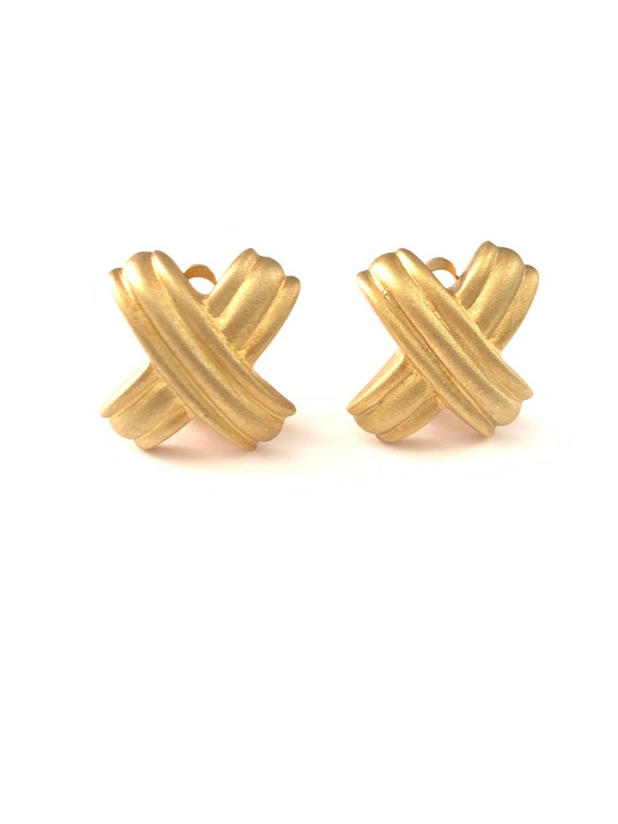 Vintage Plated Matte Gold X Clip Earrings
