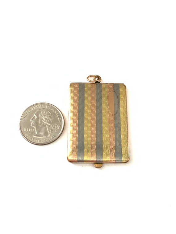 Large Antique Art Deco Tri Tone Striped Locket, Y… - image 8