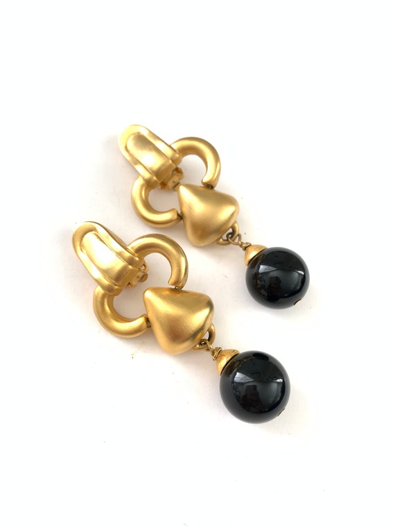 Vintage Chunky Gold Tone Black Drop Egyptian Revi… - image 2