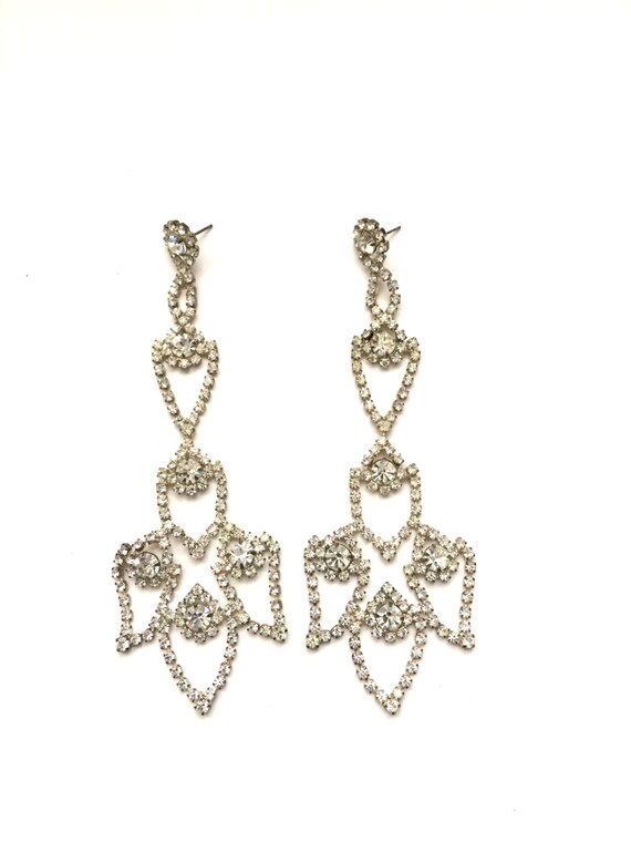 Gorgeous Chandelier Clear Rhinestone Earrings, Lo… - image 2