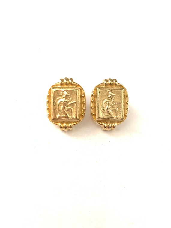 Vintage Roman Coin Inspired Gold Plated Earrings  