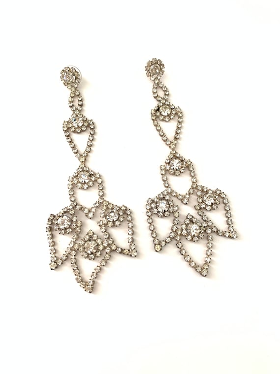 Gorgeous Chandelier Clear Rhinestone Earrings, Lo… - image 1