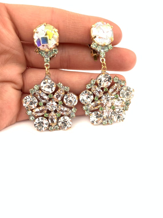Boucle D'oreille Vintage à Pince Avec Strass Multicolores - Occasion (manques)