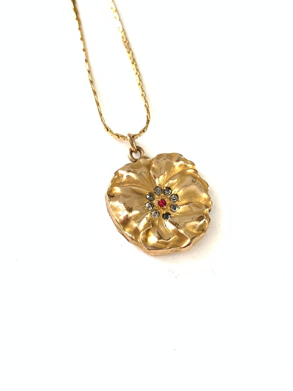 Vintage Gold Filled Pansy Flower Locket, Vintage F