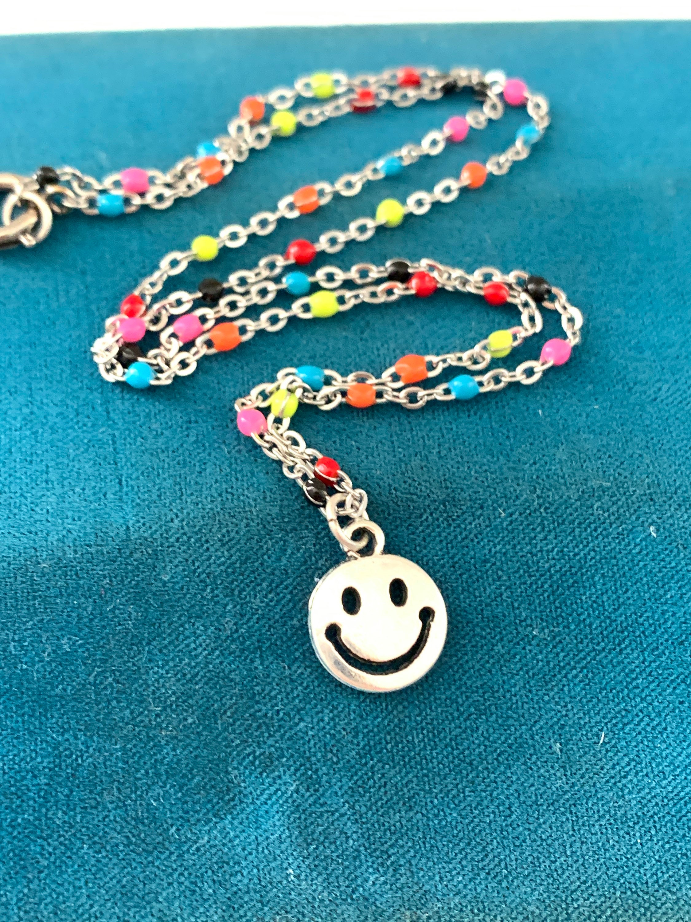 Silver Plated Smiley Face Necklace Smile Face Emoji Necklace Etsy