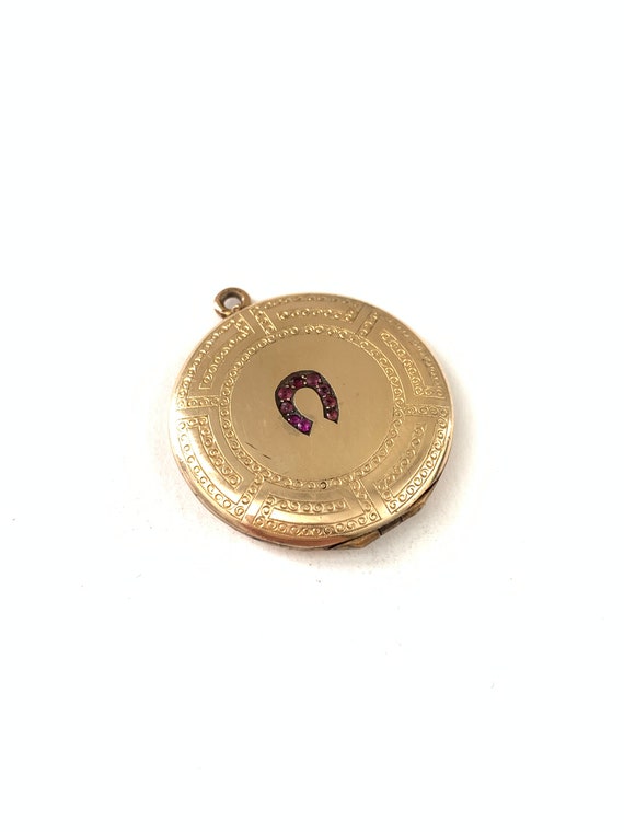 Antique Gold Filled Ruby Paste Lucky Horseshoe Lo… - image 3