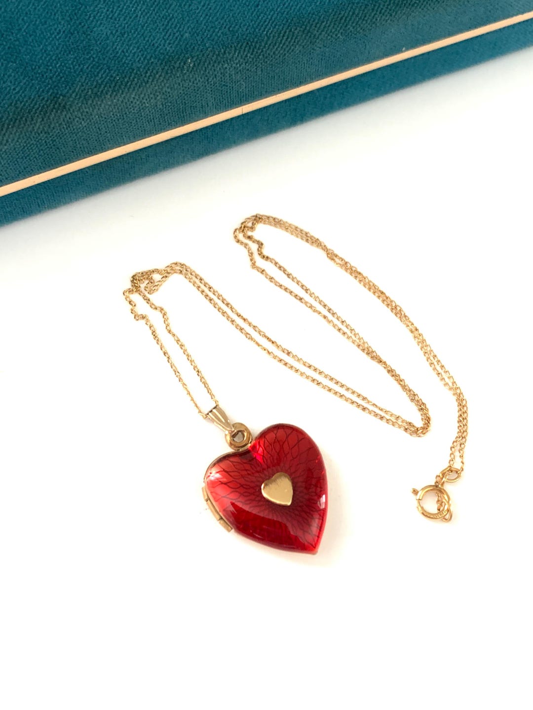 Ruby Heart Locket Vintage 14k Gold Filled Ruby Red Guilloche Enamel Heart Locket Necklace ...