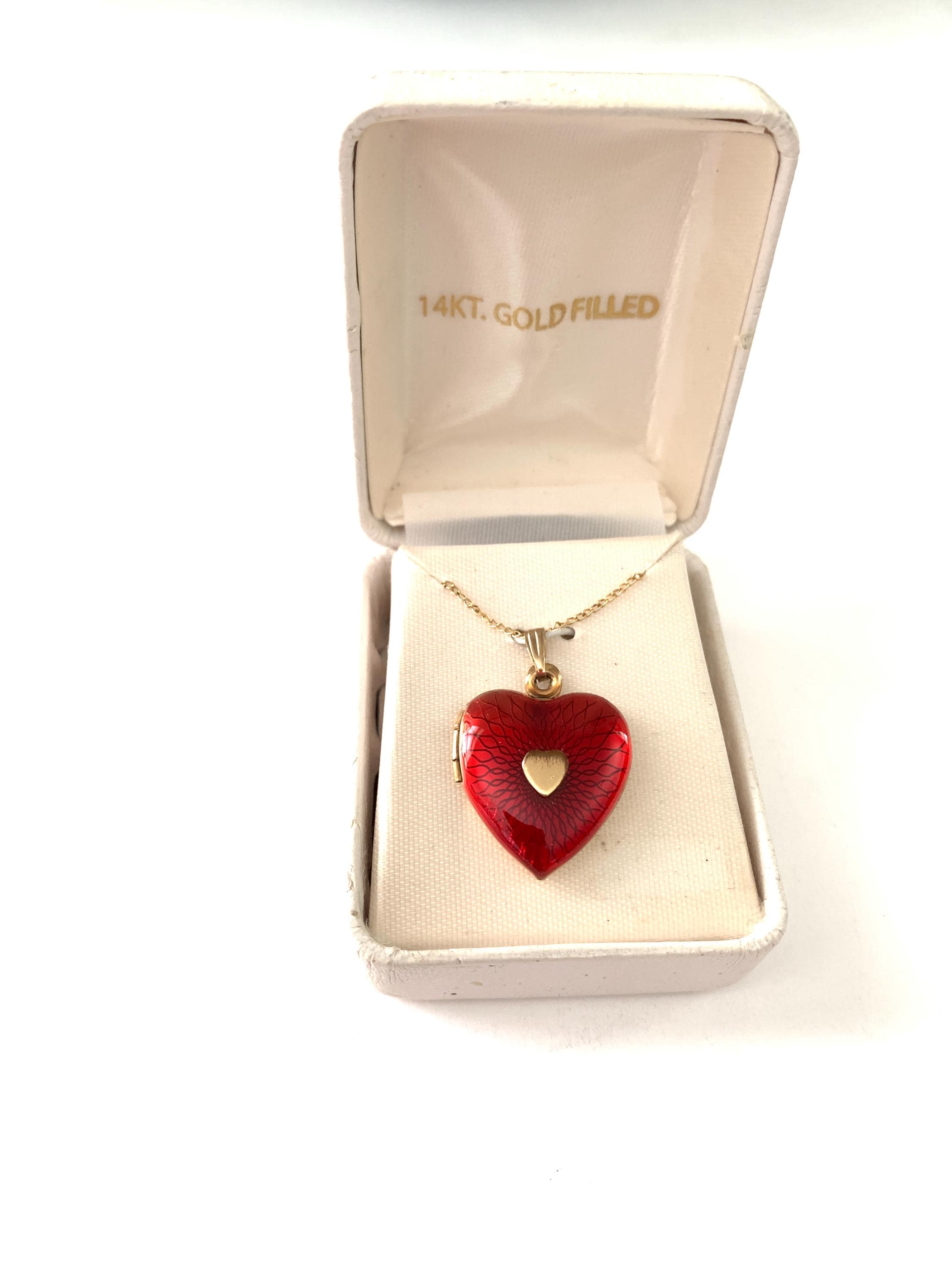 Ruby Heart Locket Vintage 14k Gold Filled Ruby Red Guilloche Enamel Heart Locket Necklace ...