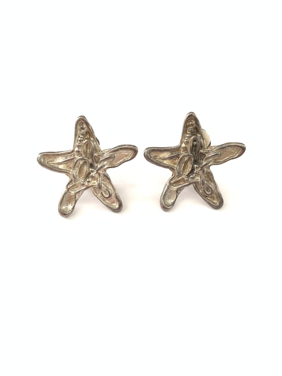 Vintage Silver Tone Brutalist Star Star Fish Clip 