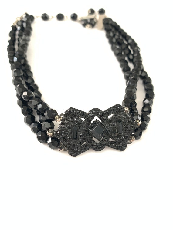 Vintage Black Rhinestone Art Deco Beaded Choker N… - image 3