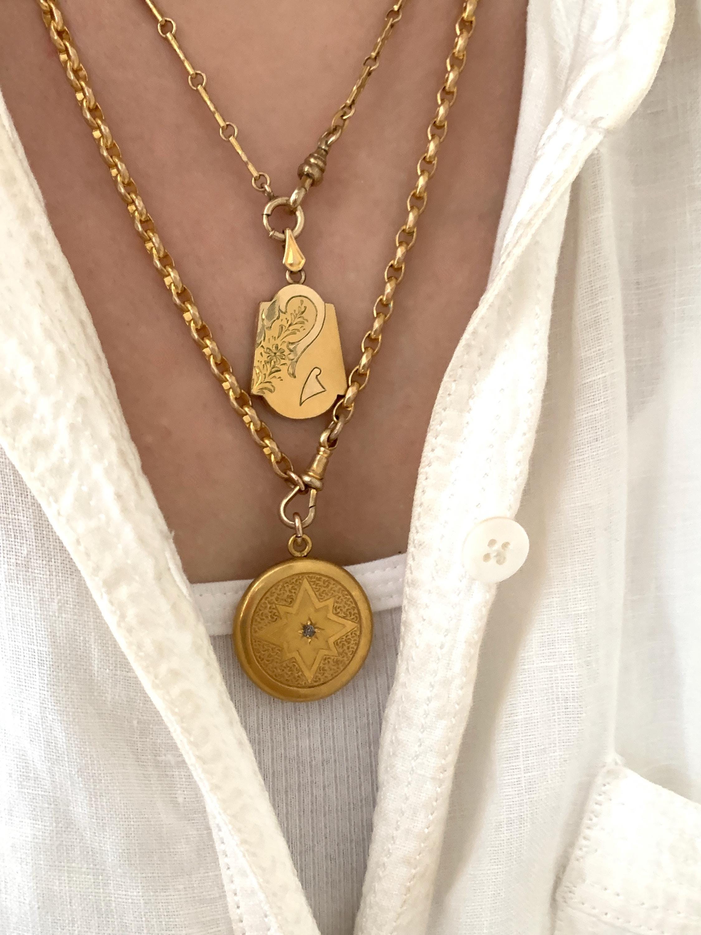 Gs Names Lockets Vintage Geometric Art Deco Floral Etched Locket, Unique Shape Gold ...